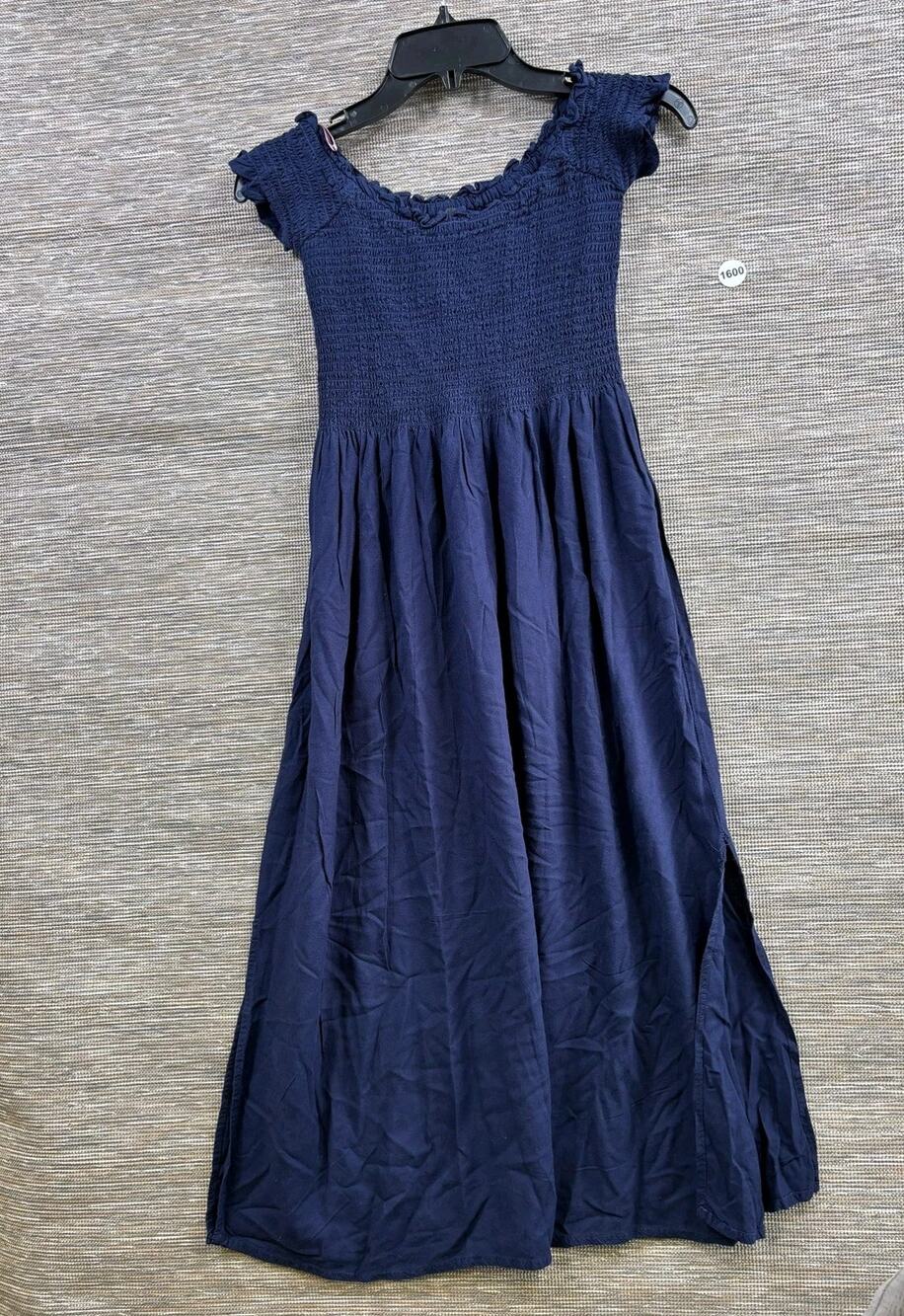 Bardot Smocked Sundress Dress Girls Size 6 Navy Blue Boho Ruffle Cap Sleeve